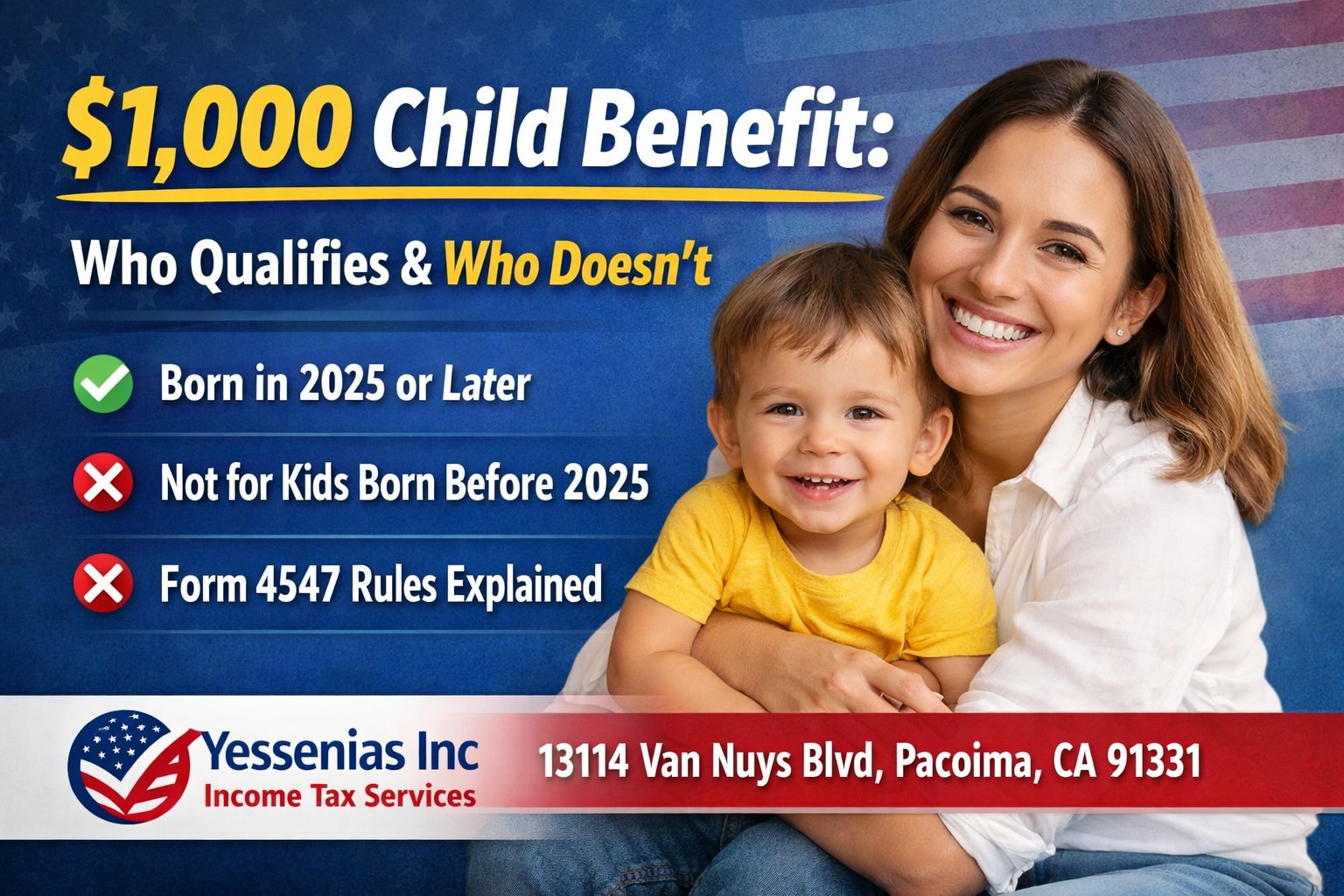 $1,000 child benefit explained by Yessenias Inc Income Tax Services in Pacoima, California.